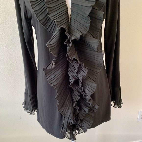 90’Ladies Black Ruffle front jacket L - Picture 8 of 9